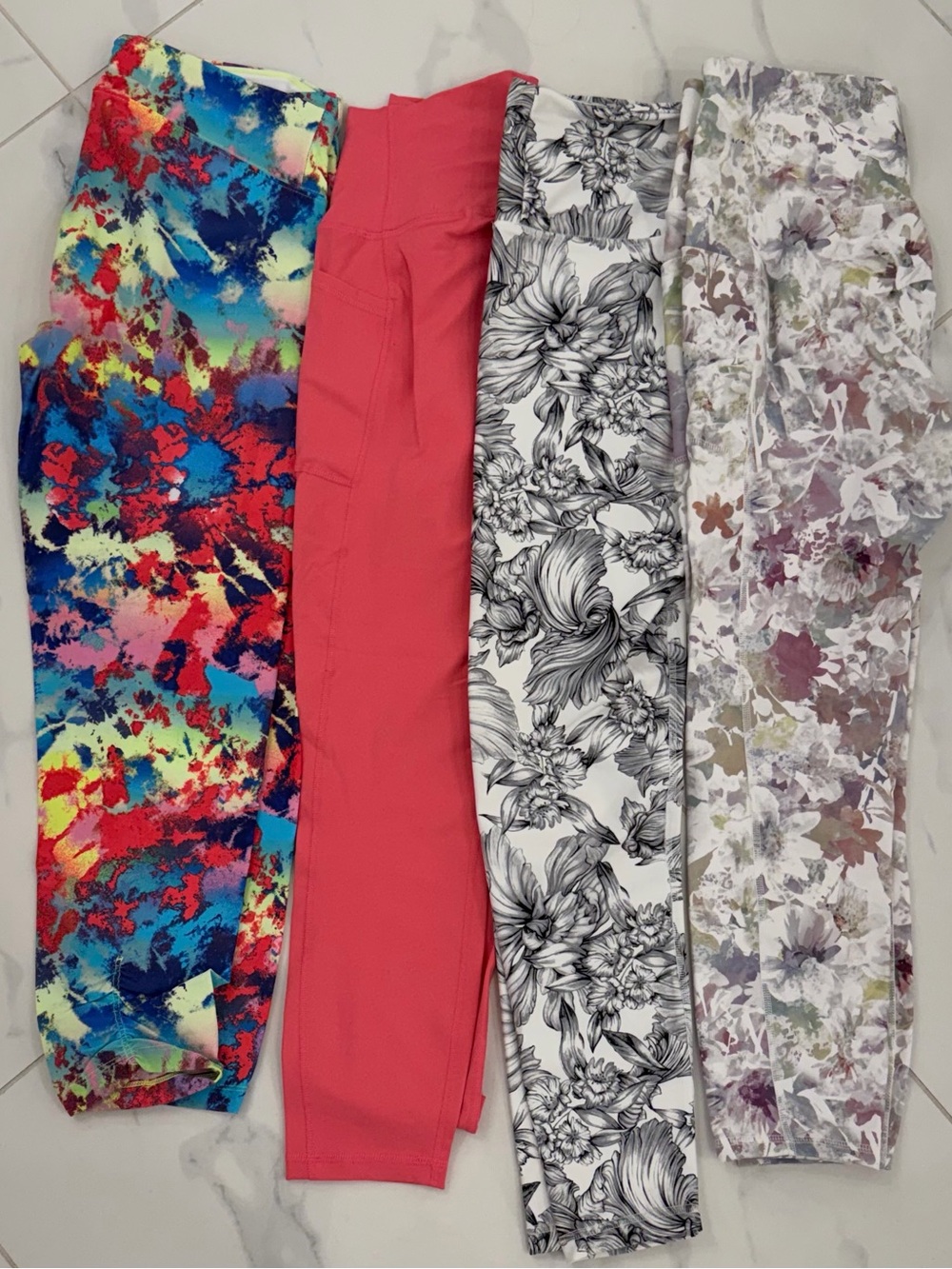4 pair Leggings - Multicolor, Coral, Black & White, Lavender Floral